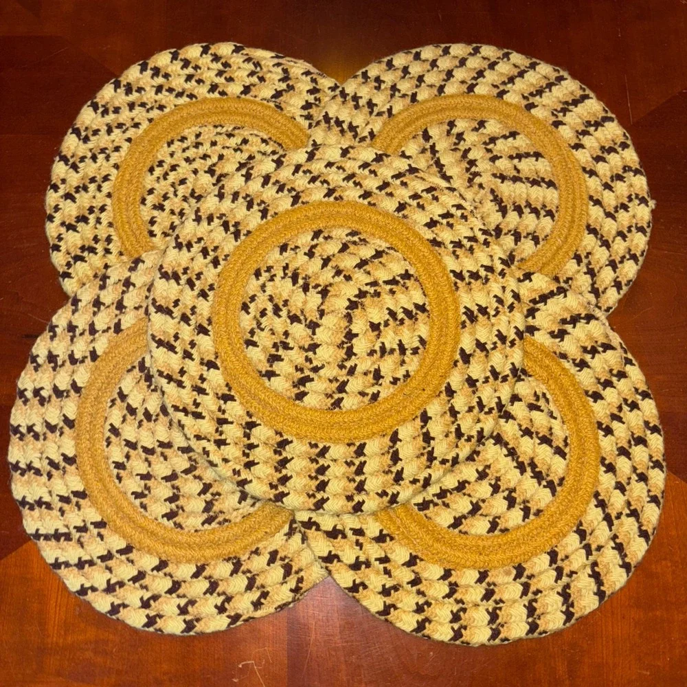 Braided‎ Round Placemats | Set of 5 | Yellow Brown | Kitchen Table Decor
